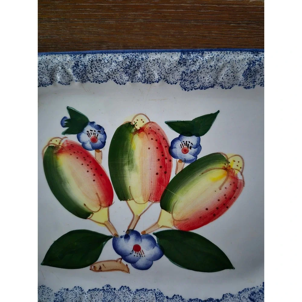 Unbranded‎ Serving Tray Unisex 9x6 White Blue Floral Fruit Folk Art Platter